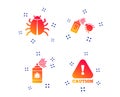 Bug disinfection signs. Caution attention icon. Vector Royalty Free Stock Photo