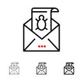 Bug, Emails, Email, Malware, Spam, Threat, Virus Bold and thin black line icon set