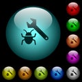 Bug fixing icons in color illuminated glass buttons
