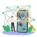 Bug fixing vector illustration. Programming corrupt errors flat tiny persons concept. IT software or