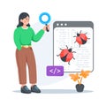 Website bug testing and software debugging process flat illustration Royalty Free Stock Photo