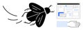 Bug Flying Near Digital Interface Concept with Interactive Hand Royalty Free Stock Photo