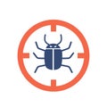 Bug inside of Red Circle Isolated on White Background. Hacker Attack, Virus, Malware Attention, Pest Control Symbol Royalty Free Stock Photo