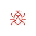 Bug Line Red Icon On White Background. Red Flat Style Vector Illustration Royalty Free Stock Photo