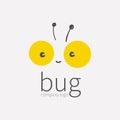 Bug logo, insect icon.Smiling cute little face, Kawai,linear cartoon tipster.Symbol for company,for digital and print