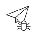 Bug paper plane icon in line design. bug, paper, plane, malware, attack, virus, software, hacker on white background vector. Bug Royalty Free Stock Photo