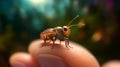 Small Bug On Hand With Bokeh Effect: Photorealistic Rendering