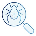 Bug searching flat icon. Magnifying glass and beetle blue icons in trendy flat style. Computer virus gradient style Royalty Free Stock Photo