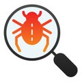 Bug searching flat icon. Magnifying glass and beetle color icons in trendy flat style. Computer virus gradient style Royalty Free Stock Photo