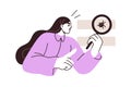 Bug searching, technology concept. QA tester looking for software errors, debugging code, checking malware. Scanning