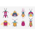 Bug species and exotic beetles icons collection. Funny insects. Set of hand drawn bugs or insects