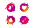 Bug and vaccine signs. Heart, spray can icons. Vector