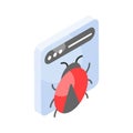 Bug on webpage showing concept isometric vector of malicious website