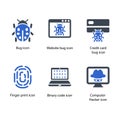 Bug, Website bug, Credit card bug, Finger print, Binary code, Computer Hacker, icon Royalty Free Stock Photo
