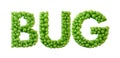 Bug word made from green bacteria cell molecule font. Health and wellbeing. 3D Rendering Royalty Free Stock Photo