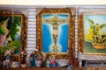 Sale of religious articles close to the Minor Basilica of the Lord of Miracles located in the city of Buga in Colombia