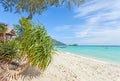 Bugalow by a pristine beach, summer paradise background.