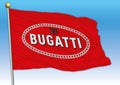 Bugatti cars international group, flags with logo, illustration