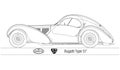 Bugatti Type 57 Atlantic Coupe, vintage car silhouette
