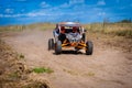 Buggy extreme riding in sandy track. UTV, 4x4, rally