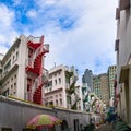 Colorful spiral stairs of Singapore\'s Bugis Village,