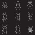 Bugs and beetles outline icons set