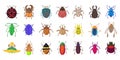 Bugs icon set, cartoon style