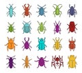 Bugs icon set, color outline style