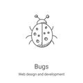 bugs icon vector from web design and development collection. Thin line bugs outline icon vector illustration. Linear symbol for