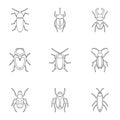 Bugs icons set, outline style