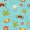 Bugs and insects characters, seamless pattern