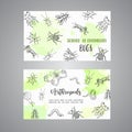 Bugs insects hand drawn cards. Pest control concept. Entomology poster. Cartoon illustration of pests and bug. Vector Royalty Free Stock Photo
