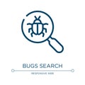 Bugs search icon. Linear vector illustration from programming line craft collection. Outline bugs search icon vector. Thin line