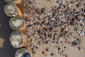 Buhnen with washed stones on the beach of the Baltic Sea in the seaside resort Zempin on Usedom