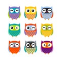 Colorful owls set. Vector