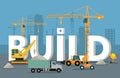 Build Banner Concept in Flat Style Modern Building Royalty Free Stock Photo