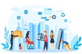 Build city building vector illustration, cartoon flat designer people create cityscape design, holding architecture