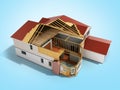 Build House Three-dimensional image 3d render on blue background