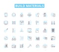 Build materials linear icons set. Timber, Concrete, Steel, Brick, Plaster, Glass, Asphalt line vector and concept signs