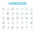 Build materials linear icons set. Timber, Concrete, Steel, Brick, Plaster, Glass, Asphalt line vector and concept signs