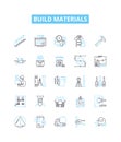 Build materials vector line icons set. Bricks, Cement, Sand, Gravel, Wood, Steel, Metal illustration outline concept