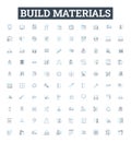 Build materials vector line icons set. Bricks, Cement, Sand, Gravel, Wood, Steel, Metal illustration outline concept