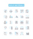 Build materials vector line icons set. Bricks, Cement, Sand, Gravel, Wood, Steel, Metal illustration outline concept