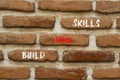 Build new skills symbol. Concept word Build new skills on beautiful red brown bricks. Beautiful red brown brickwall background. Royalty Free Stock Photo