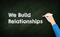 We Build relationships chalkboard with human hand. Building business relationship concept idea Royalty Free Stock Photo