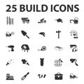 Build, repair 25 black simple icons set for