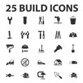 Build, repair 25 black simple icons set