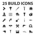 Build, repair 25 black simple icons set