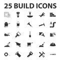 Build, repair 25 black simple icons set