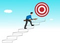 Build stair to reach target, career success or progress to achievement, business goal or future succeed, effort to grow career